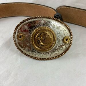 Beautiful Leather Work Belt Alpaca Mexico Silver Gold Tone Buckle Personalized C